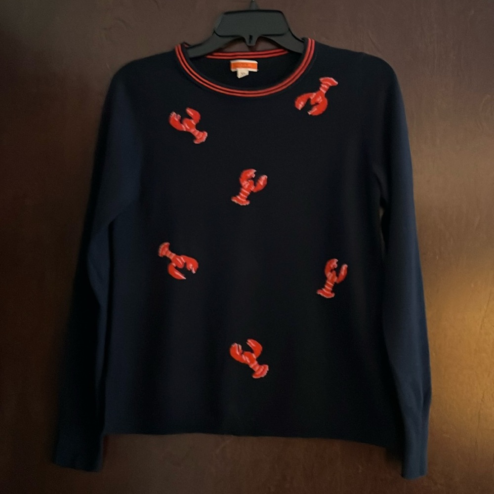 J. Crew Cashmere Lobster Print Blue Tunic Sweater